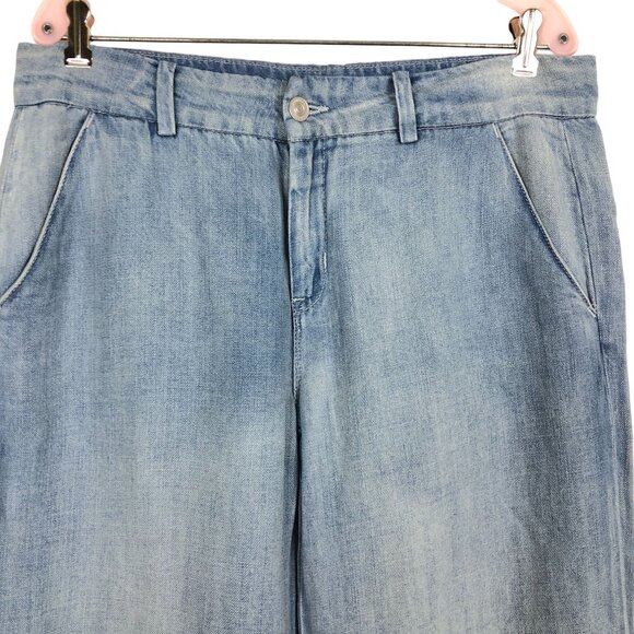 Hudson Womens Nico Midrise Blue Trousers Jeans Sz 30 Wide Leg Linen Blend - Picture 2 of 12